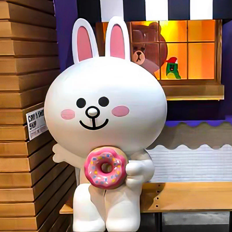 Brown Bear & Rabbit Patung Kartun Lucu - Patung Hewan Resin Handmade, Dekorasi Kamar Anak -Anak
